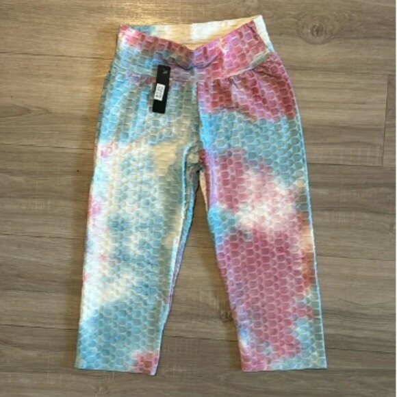 Women's Tie-Dye High Waist Bubble Leg Fitness Capris, Seamless Feel, Size S/M - Picture 2 of 2